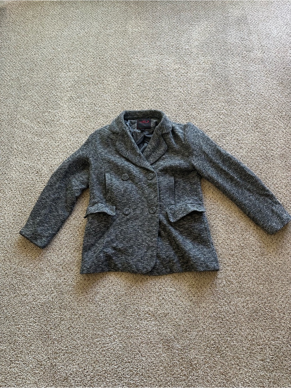 Yoki Women’s Gray Pea Coat Sz L Button Front Lined Long Sleeve Short